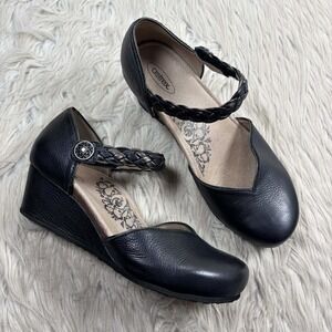 Aetrex Women's 10 Black Leather Mia Mary Jane Wedge Retro Feminine Classic
